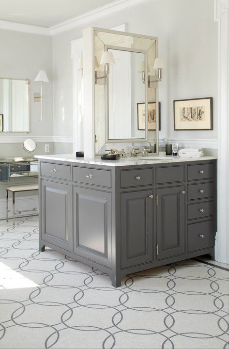 Double Sided Bathroom Vanity, Contemporary, bathroom, Peter Zimmerman Architects Grey Bathroom Cabinets, Grey Bathroom Vanity, Gray Vanity, Gray Cabinets, Floating Vanity, Grey Bathrooms, Grey Walls, Beautiful Bathrooms, Contemporary Bathroom