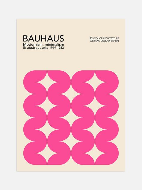 Add a bold and maximalist style to your interior with our bright pink geometric Bauhaus Poster. With its eye catching colour this poster is sure to make a statement to any home or office interior. Embrace the timeless design of Bauhaus and enhance your home decor today. Geometric Shape Poster Design, Bauhaus Wedding, Interior Poster Design, Maximalist Graphic Design, Graphic Design Geometric, Bauhaus Graphic Design, Geometrical Prints, Bauhaus Shapes, Pink Maximalist