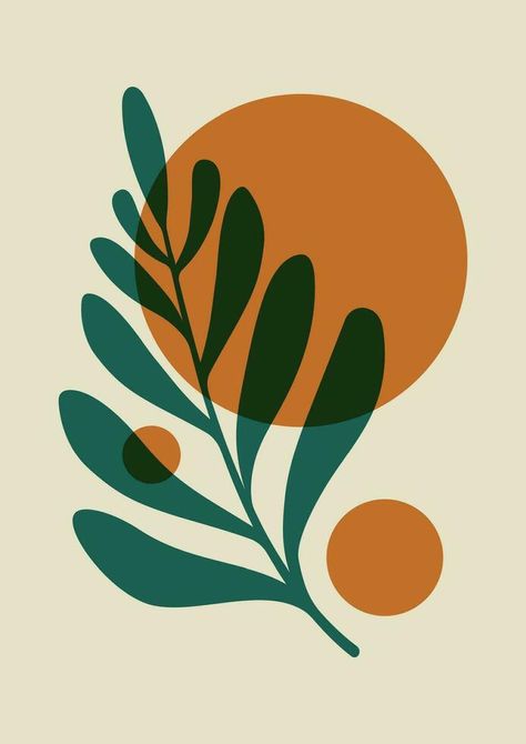 Aesthetic poster in pastel color with leaf and circles. Green silhouette of plant. Plant Illustration Simple, Plant Illustration Art, Green Silhouette, Vector Leaf, Minimal Illustration, Leaf Illustration, Aesthetic Poster, Minimal Poster, Vector Sketch