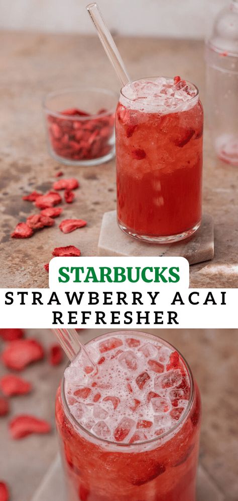 Strawberry Refresher Recipe, Starbucks Strawberry Refresher, Starbucks Strawberry Acai, Acai Drink, Starbucks Sweet Cream, Starbucks Strawberry Acai Refresher, Strawberry Acai Refresher, Batch Recipes, Starbucks Strawberry