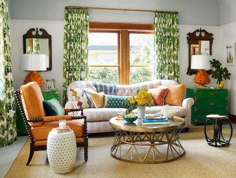 strong-home-patterned-living-room-87624764 Living Room Color Schemes, Room Color Schemes, Neutral Living Room, Living Room Green, Living Room Colors, Round Rug, Living Room Paint, Room Paint, Decorating On A Budget