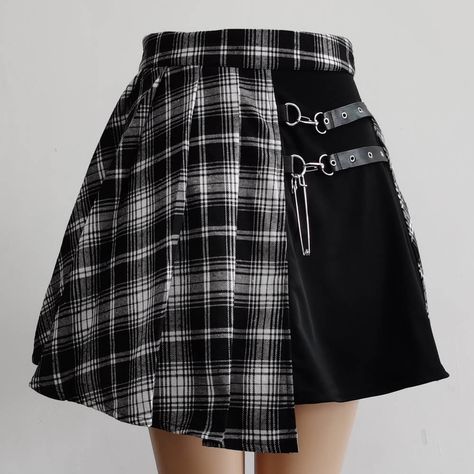 White High-Waist Punk Asymmetric Cutout Pleated Skirt Punk Look Hip Hop, Harajuku Skirt, Wind Skirt, Goth Skirt, Estilo Harajuku, Style Anglais, Harajuku Punk, Womens Pleated Skirt, Plaid Pleated Skirt