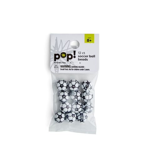 12ct Soccer Ball Beads by POP! Product DetailsThe POP! Possibilities Soccer Ball Beads will make an interesting addition to your little one’s craft box These beads resemble soccer balls and will make fun and sporty bracelets anklets necklaces and keychains Team them with beads in coordinating hues for added charm Your kid can gift a jewelry piece made using these beads to a soccer player they’re close to Brand: POP! Includes 12 beads Dimensions: 385 x 05 x 185 inches Size: 12 millimeter Recommended for ages eight years & up Warning: Choking Hazard - Small Parts Not for children under three years Soccer Goodie Bag Ideas Team Gifts, Soccer Bracelets, Soccer Crafts, Soccer Team Gifts, S Craft, Brand Pop, Viking Sewing, Soccer Balls, Soccer Player