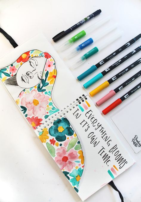 4 Tips for Water Brushes + Floral Art Journal Page - Tombow USA Blog Kunstjournal Inspiration, Tips For Painting, Brush Pen Art, Watercolor Brush Pen, Watercolor Art Journal, Brush Art, Sketchbook Art Journal, Bullet Journal Writing, Bullet Journal Art