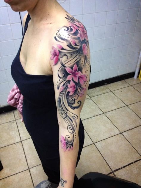 Tattoo Ideas Female Back Shoulder, Sleeves Tattoos, Cute Shoulder Tattoos, Colour Tattoo For Women, Cool Shoulder Tattoos, Tattoo Shoulder, Mommy Tattoos, Tattoos For Women Flowers, Flower Tattoo Shoulder