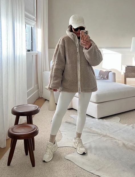 The infamous teddy jacket I wore last year is back in stock just in new colors! Cozy outfit idea, casual chic style, cozy comfy style, errands ootd, coffee run outfit, jacket for fall/winter 2023, teddy coat outfit idea, fall trends 2023, womens fashion, womens fashion trends, winter 2023 outfit idea, neutral cold weather outfit, what to wear this fall/winter 2023. Coffee Run Outfit Winter, Comfy Coffee Shop Outfit Winter, Winter Walking Outfit Cold Weather, Oversized Teddy Coat Outfit, Winter Sporty Outfits Cold Weather, Winter Running Outfit Cold Weather, Cute Cold Outfits, Sport Outfits Winter Cold Weather, Oysho Outfits