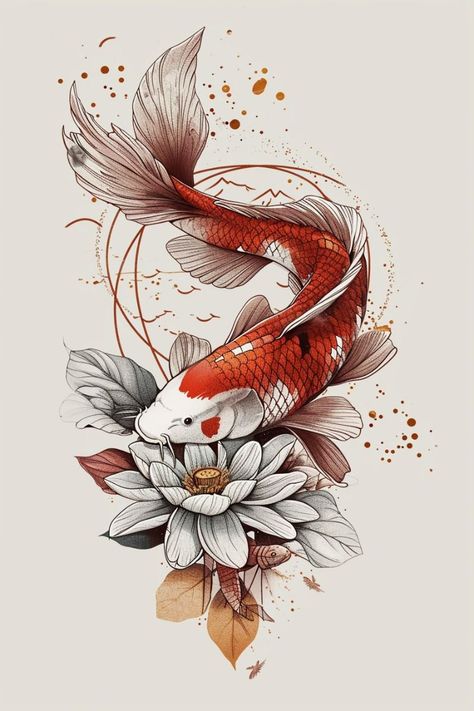 Koi Fish With Flowers, Chest Tattoo Japanese, Koi Dragon, Ma Tattoo, Dragon Tattoo Ideas, 50 Tattoo, Medusa Tattoo Design, Sea Creatures Art, Wild Tattoo