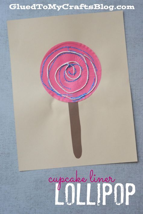 Cupcake Liner Lollipop - Kid Craft Lollipop Activities For Preschoolers, Pink Colour Activity For Preschool, Sweet Treats Preschool Activities, Lollipop Crafts For Kids, Animal Paper Craft, Valentine Lollipop, Lollipop Art, Letter L Crafts, Paper Craft Ideas For Kids