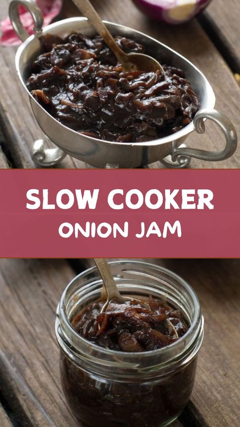 Slow Cooker Onion Jam Crockpot Onion Jam, Slow Cooker Onion Jam, Balsamic Onion Jam, Balsamic Onions, Onion Jam, Slow Cook, Vegan Paleo, Balsamic Vinegar, Cider Vinegar