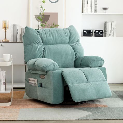 PRICES MAY VARY. 🌟【Power Adjustable Recliner】Are you still bothered by the difficult to retract footrest of manual recliners? Try this upgraded power recliner from us! With the touch of a button, you can adjust the angle of the backrest (90°-160°) and the height of the footrest （0-90°）at will. Meanwhile, the 270° swivel and 30-degree forward/backward horizontal rocking function bring you the ultimate comfortable home theater experience. 🌸【Upgraded Massage and Heated Function】This recliner chai Baby Glider, Lazy Boy Chair, Lazy Boy Recliner, Big Comfy Chair, Rocking Recliner, Free Mail, Sofa Green, Rent House, Swivel Recliner Chairs