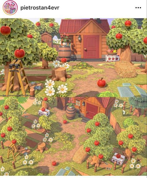 ｡*ﾟ+This design and decide is perfect for a more farmcore kinda vibe on your island, live the apples o the ground ext.｡*ﾟ+ Acnh Orchard Entrance, Acnh Berry Farm, Acnh Small Orchard, Normcore Island Acnh, Acnh Fruit Tree Layout, Acnh Community Garden, Acnh Orchard Layout Ideas, Normcore Acnh, Acnh Orchard Ideas