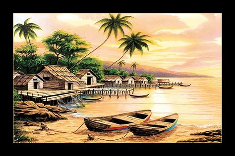 ADS Sketch Nature, Vietnam Painting, Easy Landscape Paintings, Drawing Scenery, African Artwork, Landscape Painting Tutorial, Afrique Art, Nature Art Drawings, Painting Competition