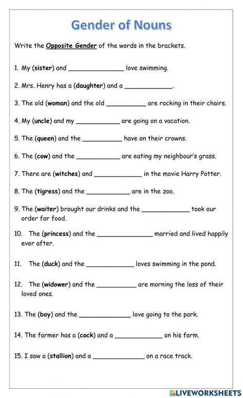 Gender of Nouns Gender Nouns Worksheet For Grade 3, Gender Worksheet Class 3, Common Gender Worksheet, Gender Worksheet For Class 1, Gender Worksheet Grade 4, Gender Worksheets For Grade 2, Gender Worksheet, Gender Of Nouns, Common Nouns Worksheet