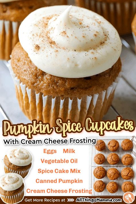 Pumpkin Spice Cupcakes Easy, Spice Cake Pumpkin Muffins, Pumpkin Cupcakes Easy, Spice Cake Mix Recipes, Easy Cupcake Recipe, Pumpkin Spice Cake Recipe, Pumpkin Cake Mix, Spice Cake Mix And Pumpkin, Pumpkin Cupcake Recipes