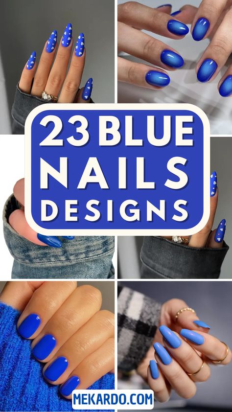 Simple and elegant to dramatic and arresting manicure designs may be created with blue, a highly versatile color. Whether you're looking for something for a Gel Nail Blue Designs, Blue Accent Nail Ideas, Bold Blue Nails, Jean Blue Nails, Labor Day Nail Ideas, Blue Nail Designs 2024, Blue Dipped Nails, Short Gel Nails Blue, Funky Blue Nails