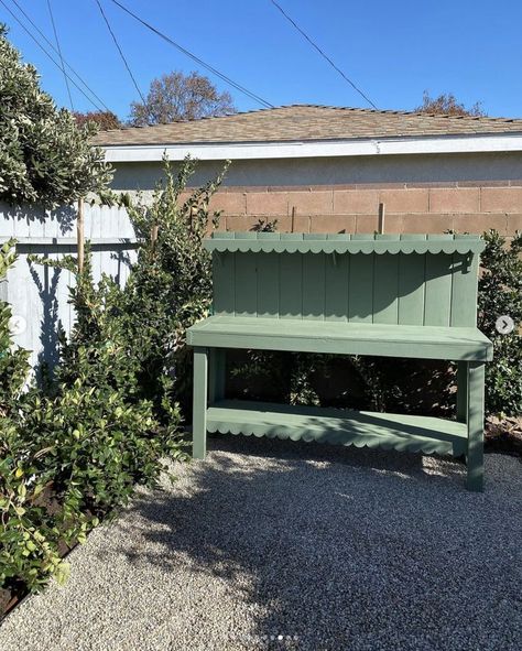 Potting Bench Area, Backyard Potting Station, Simple Potting Bench, Potters Bench Diy, Green Potting Shed, Garden With Bench, Garden Workbench, Potters Bench, Backyard Updates