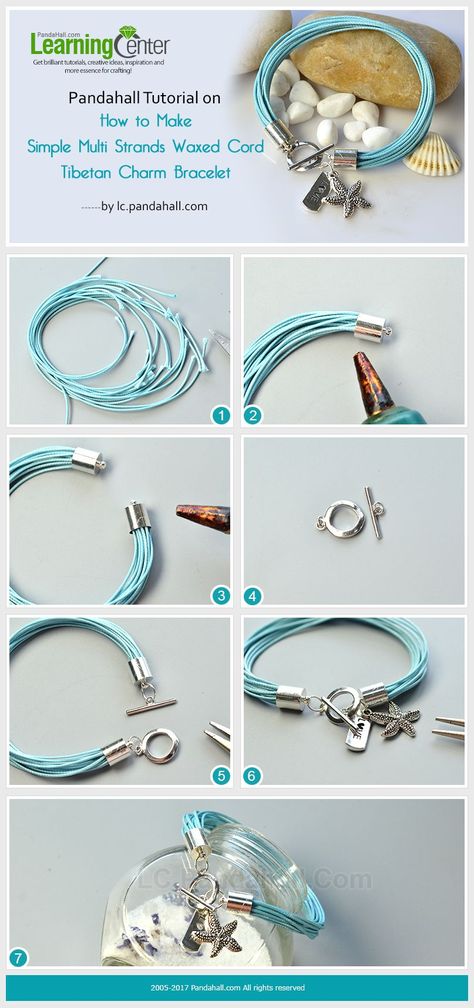 Pandahall Tutorial on How to Make Simple Multi Strands Waxed Cord Tibetan Charm Bracelet Cord Bracelet Diy, Wax Cord Bracelet, Making Bracelets With Beads, Leather Jewelry Diy, Making Bracelets, Cord Jewelry, Pola Gelang, Diy Charm Bracelet, Diy Bracelet Designs