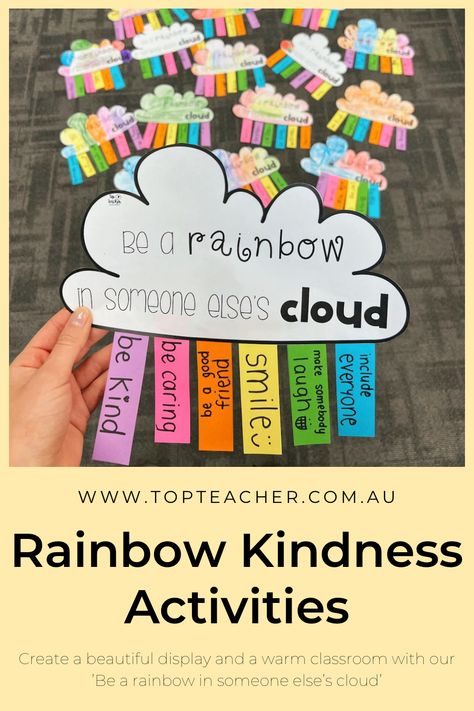 Kindness Cloud Craft, Class Kindness Challenge, Kindness Literacy Activities, Spreading Kindness Activities, Kindness Rainbow Craft, World Kindness Day Activities For Toddlers, Mindfulness Club Activities, Kindness Display Classroom, Acts Of Kindness Crafts For Preschool