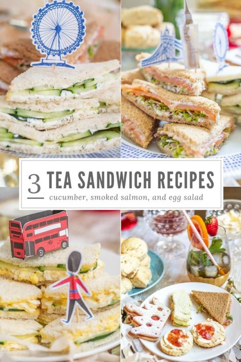 Smoked Salmon Tea Sandwiches, Salmon Tea Sandwiches, Egg Salad Tea Sandwiches, Sandwiches Afternoon Tea, Tea Party Sandwiches Recipes, Cucumber Tea, British Tea Party, Cucumber Tea Sandwiches, Tea Sandwich