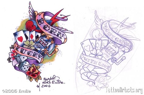 soooo cool! Born Lucky Tattoo, Lucky Tattoo, School Tattoo, Tattoo Flash, Old School Tattoo, Piercing Tattoo, Flash Tattoo, Tatting, Old School