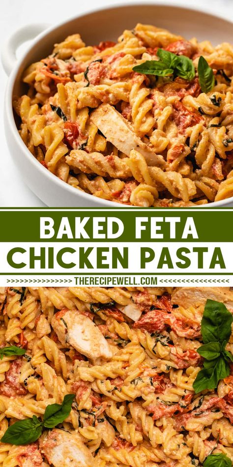 Feta Cheese Chicken Pasta, Quick Lunch With Chicken, Baked Feta Chicken Pasta, Easy Pasta With Chicken, Feta Pasta Bake With Chicken, Healthy Chicken Pasta Casserole, Feta Pasta Crockpot, Pasta Bake Recipes Healthy, Chicken And Feta Pasta