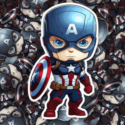 Chibi Captain America Sticker - Turbo Vinyl Chibi Captain America, Superhero Stickers, Chibi Marvel, Dinosaur Wallpaper, Cute Animal Clipart, Marvel Entertainment, Geek Art, Graffiti Drawing, Unique Sticker