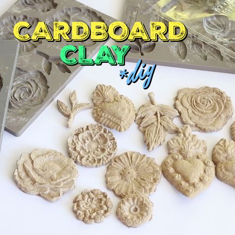 Paper Mache Clay Recipe How To Make, Paper Clay Decor, Cardboard Clay Recipe, Paper Clay Molds, Paper Mache Clay Crafts, Paper Crete Ideas, Paper Mache With Cardboard, Cardboard Clay Art, Paper Mache Clay Art