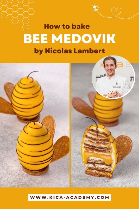 This recipe presents Chef Nicolas Lambert's version of the traditional honey cake. Learn to make this spectacular individual cake by Nicolas Lambert as well as 6 more beautiful pastries by joining the Modern French Pastries course by KICA Academy. Follow the link to learn more about this course. Honey Dessert, Fine Dining Desserts, Baking School, Individual Cakes, Honey Cake, Modern French, Pastry Desserts, Sweet Snacks Recipes, Fancy Desserts