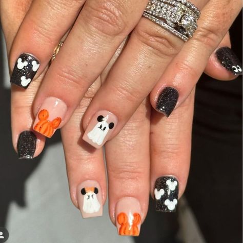 Disney Halloween Nails - Onceuponamotherhood: simplifying digital product marketing, Pinterest growth, all things motherhood and everything Disneyland Halloween Nails Mickey, Disney Nails October, Disney Mickey Halloween Nails, Disney World Nails Halloween, Mickey Disney Nails, Nightmare Before Christmas Nails Oogie Boogie, Ghost Mickey Nails, Mickey Mouse Ghost Nails, Nightmare Before Christmas Simple Nails