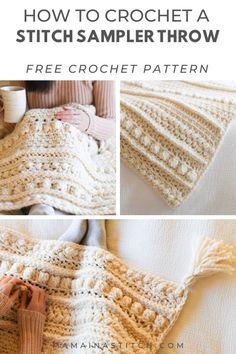 Stitch Sampler, Blanket Crochet Pattern, Lion Brand, Crochet Afghans, Blanket Patterns, Blanket Crochet, Knitting And Crocheting, Crochet Blankets, Printable Patterns