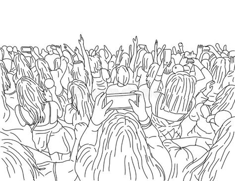 Concert Drawing Illustration, Crowd Sketch, Concert Drawing, Crowd Drawing, Doodle Art Posters, Character Design Sketches, Illustration Art Drawing, Diy Sewing Clothes, Art Posters