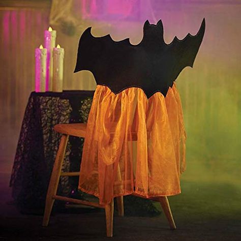 Home Sensibles Cute Halloween Decorations Bat Chair Covers Set of 2. Cute chair covers for that Halloween Party. Other Halloween Chair Covers featured as well. #Halloween #halloweendecors #halloweendecorations #funkthishouse Halloween Chair, Black Chair Covers, Dining Chairs Black, Dark Blue Living Room, Halloween Bat Decorations, Cute Halloween Decorations, Blue Chairs Living Room, Bat Halloween, Fun Halloween Decor