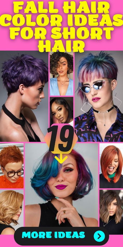 Short Hairstyle Women Fall Colors, Short Pumpkin Spice Hair, Short Hair Funky Color, Autumn Hair Colours For Short Hair, Fall Hair Colors 2023 Short Hair, Hair For Fall 2023, Funky Hair Colors For Short Hair, Fall Hair Short Bob, Fall Color For Short Hair