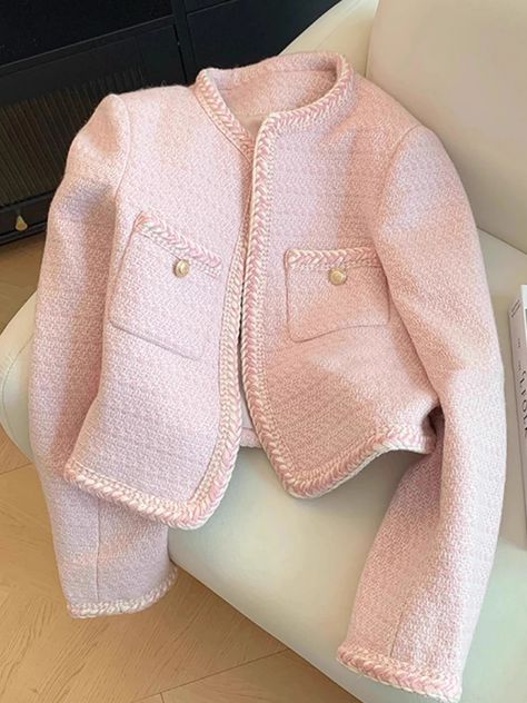 21.21US $ 60% OFF|Pink Sweet Tweed Jacket Women Korean Fashion O Neck Short Outerwear Autumn and Winter New Single Breasted Elegant Cropped Coat| |   - AliExpress Pink Tweed Jacket Outfit, Short Coat Outfit, Tweed Outfits, Tweed Jacket Women, Tweed Jacket Outfit, Pink Tweed Jacket, Short Coats Women, Winter Fashion Jackets, Womens Tweed Jacket