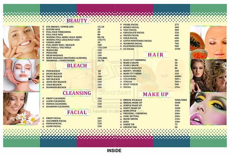 Beauty Parlour Brochure Templates - 36+ Free JPG, PSD, Indesign Format Download | Free & Premium Templates Beauty Parlour Name, Parlour Names, Indian Beauty Parlour, Pre Bridal Packages, Beauty Salon Price List, Face Threading, Honey Facial, Face Wax, Beauty Salon Posters