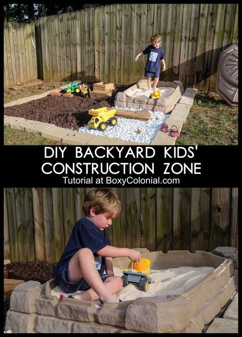 Make your own backyard kids' construction zone. Easy weekend diy project to make your kids' play area way more fun. Outdoor Kids Play Area, Backyard Kids, Backyard Playset, Kids Construction, Play Area Backyard, Backyard Kids Play Area, Outdoor Play Areas, Construction For Kids, Outdoor Play Area