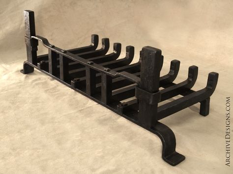 Greene & Greene inspired forged steel fireplace grate, 2010. Fireplace Rustic, Fireplace Cooking, Fire Grate, Metal Stair Railing, Steel Fireplace, Fireplace Grate, Metal Stairs, Craftsman Style Home, Magnetic Knife Strip