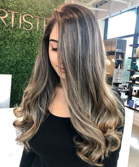 Ombre On Black Hair, Ombre Hair Color For Blondes, Brown Hair Olive Skin, Dark Underneath Hair, Black Ombre Hair, Blonde Brown Hair Color, Medium Brunette Hair, Black Hair Ombre, Blonde Highlights On Dark Hair