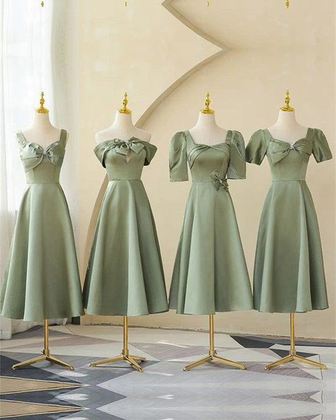 Bridesmaid Midi Dresses, Midi Bridesmaid Dresses, Green Satin Bridesmaid Dresses, Dress Satin Bridesmaid, Bridesmaid Satin, Midi Bridesmaid Dress, Sage Green Bridesmaid Dress, Dama Dresses, Bridesmaid Dresses With Sleeves