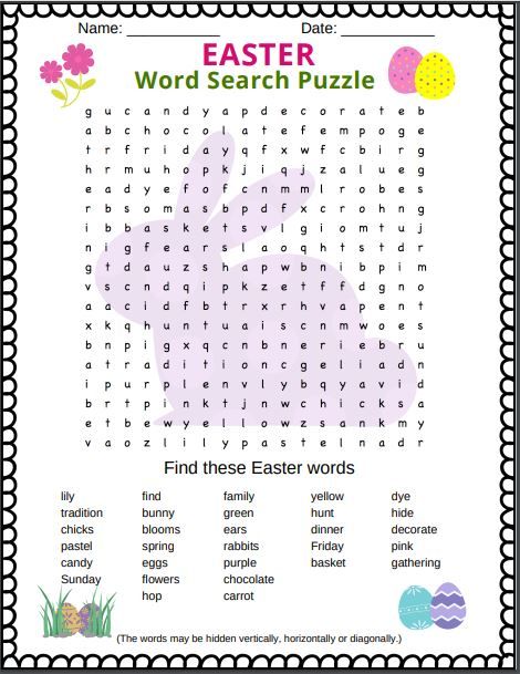 Free printable word search puzzle for kids.  It makes a great Easter activity for your children.  There are 30 Easter words hidden in this fun word search puzzle.   #easterwordsearch   #easterwordsearches  #easterwordsearchfreeprintable Easter Hidden Pictures Free Printable, Easter Crossword For Kids, Easter Search And Find Free Printable, Easter Activities For 3rd Grade, Easter Activities For Middle School, Easter Puzzles For Kids, Easter Crossword Puzzle Free Printable, Spring Word Search Free Printable, Easter Puzzles Printable