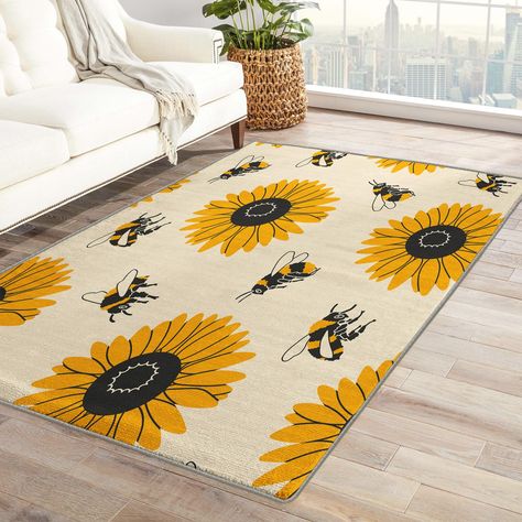 PRICES MAY VARY. [ Good Quality Material ] Our 5 by 8 area rug is made of premium ﬂannel fabric, super soft and comfy to the touch. The fluffy, dense and warm surface protects your toes from the cold floor. Meanwhile, the carpet has strong toughness, durable, no fade and no chemical smell, creating a cozy area for your kids and family [ Non Slip Bottom ] The rug bottom features an upgraded TPR rubber backing that helps keep rugs in place and prevents slipping or bunching when children or pets pl Bee Themed Room, Bee Rug, Kid Room Decor For Boys, Room Decor For Boys, Sunflower Nursery, Cozy Area, Fluffy Rugs, Nursery Room Inspiration, Fluffy Rug