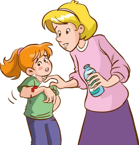 first aid to mother daughter cartoon vector illustration First Aid Illustration, Mother Daughter Cartoon, First Aid Kid, Language Pictures, Kid Illustration, First Aid For Kids, English Learning Books, Learning Books, Vector Nature