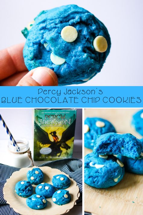 Percy Jackson’s Blue Chocolate Chip Cookies #AD in partnership with Read Riordan #percyjacksonandtheolympians Percy Jackson Desserts, Blue Percy Jackson Food, Percy Jackson Blue Cookies, Percy Jackson Food Recipes, Percy Jackson Blue Cookies Recipe, Blue Cookies Recipe, Percy Jackson Crochet Patterns, Percy Jackson Recipes, Percy Jackson Cookies