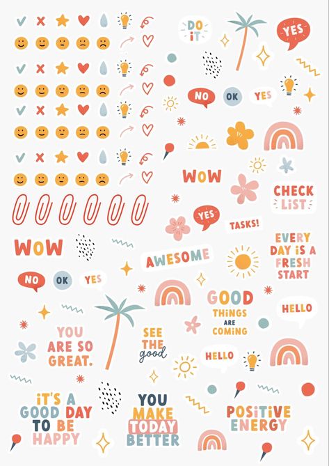 Papan Tulis Kapur, Daily Planner Stickers, Positivity Stickers, 100 Stickers, Printable Sticker Sheets, Scrapbook Stickers Printable, Bullet Journal Stickers, Daily Planner Template, Good Notes