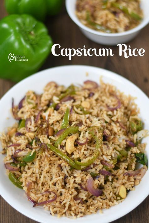 Capsicum Rice Recipes Indian, Rice Varieties Indian, Capsicum Rice Recipes, Variety Rice Recipes Indian, Capsicum Recipes Indian, Rice Bath Recipe, Masala Rice Recipe, Thali Ideas, Capsicum Rice