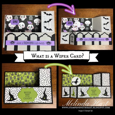 Oh my gosh, what a super fun fun fold! You will love tye wiper card for Frightfully Fun and Cutest Halloween stamp sets from Stampin’ Up! If i can do it so can you! Try this! Pop Up Card Templates, Fancy Fold Card Tutorials, Cards Halloween, Halloween Cards Handmade, Valentine Cards Handmade, Card Folds, Fun Folds, Card Techniques, Halloween This Year