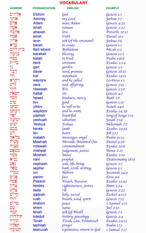 50 Hebrew words, many from the Books of Genesis and Exodus in the Law of Moses or Torah. Learn Hebrew Alphabet, Law Of Moses, Hebrew Tattoo, Hebrew Vocabulary, Hebrew Language Words, Starověký Egypt, Messianic Jewish, Hebrew Lessons, Hebrew School