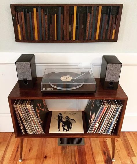 Guys Apartment Decor Living Room, Vinyl Record Furniture, Turntable Furniture, Record Player Console, Retro Record Player, Vinyl Room, Record Room, Audio Room, Vinyl Collection