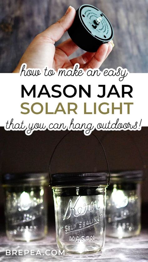 Easy Mason Jar Crafts Diy, Mason Jar Hanging, Hanging Mason Jar Lights, Unique Backyard, Jar Hanging, Mason Jar Solar Lights, Diy Mason Jar Lights, Solar Lights Diy, Solar Light Crafts