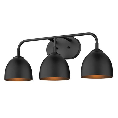 Golden Lighting 6956-BA3 BLK-BLK Zoey 3 Light | Build.com Industrial Vanity Light, Black Vanity Light, Golden Lighting, Black Vanity, Transitional Bathroom Vanities, Light Works, Bath Vanity Lighting, Bath Light, Bathroom Reno